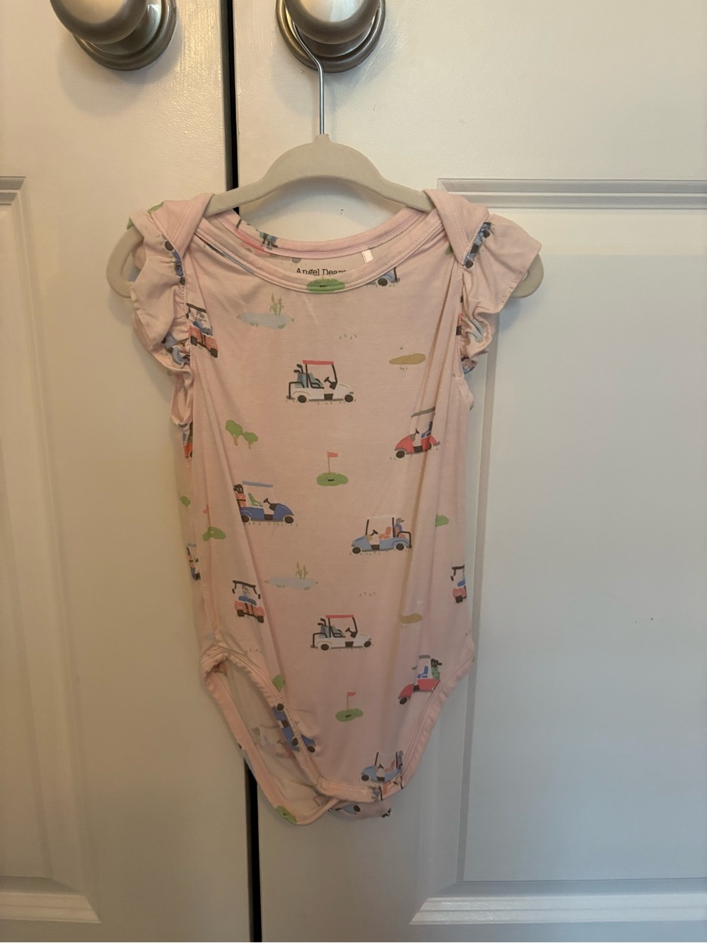 Angel Dear Pink Baby Onesie with Golf Cart Motif